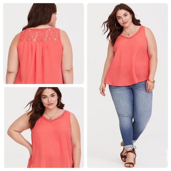 TORRID Pink Lace Georgette Tank - Picture 1 of 14